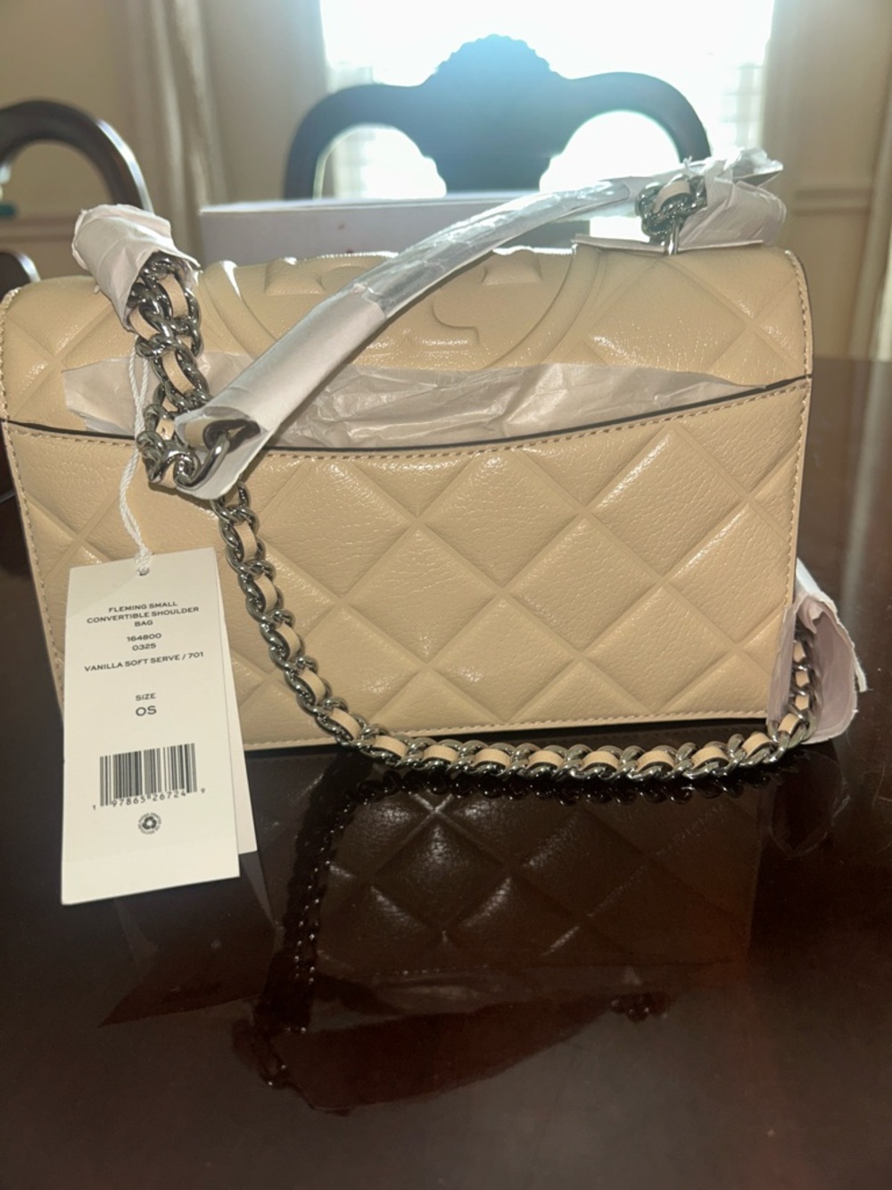 Tory Burch Quilted Leather Shoulder Bag in Beige - Picture 4 of 4